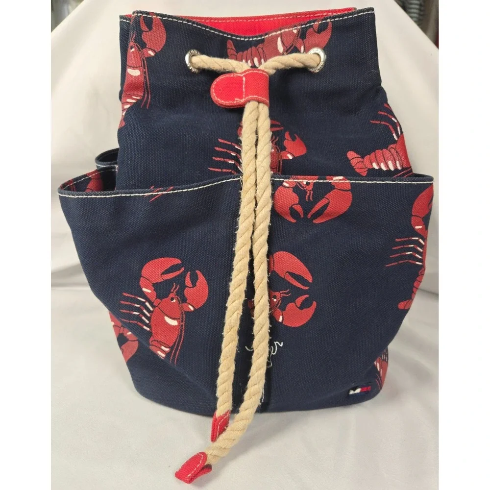 Tommy Hilfiger Lobster Print Canvas Backpack Nautical Coastal Bag